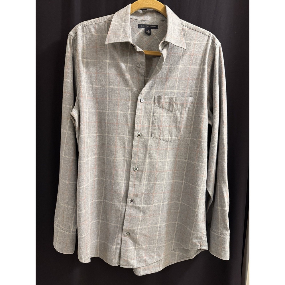 Banana Republic Men's S Gray Plaid 100% Cotton Long Sleeve Button Dress Shirt